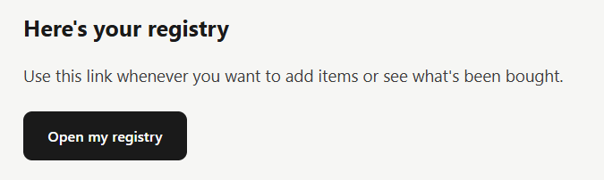 The email Giftpin sends, with the Open my registry button